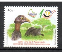 2006 - 1611 Angola 45 kwanzas Lubrapex 2006 (30.10. a 05/11) Rio de Janeiro, X Ano do X Aniversário da comunidade de Países de Língua Portuguesa (Galinha do Mato-Capota ou Saqué)18.988 M